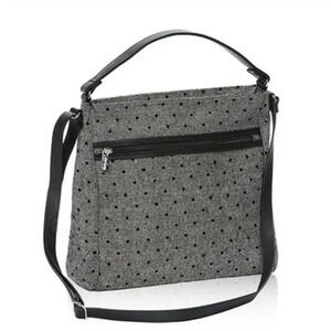 Thirty-One Everything Crossbody Black Tweed Polka Dot